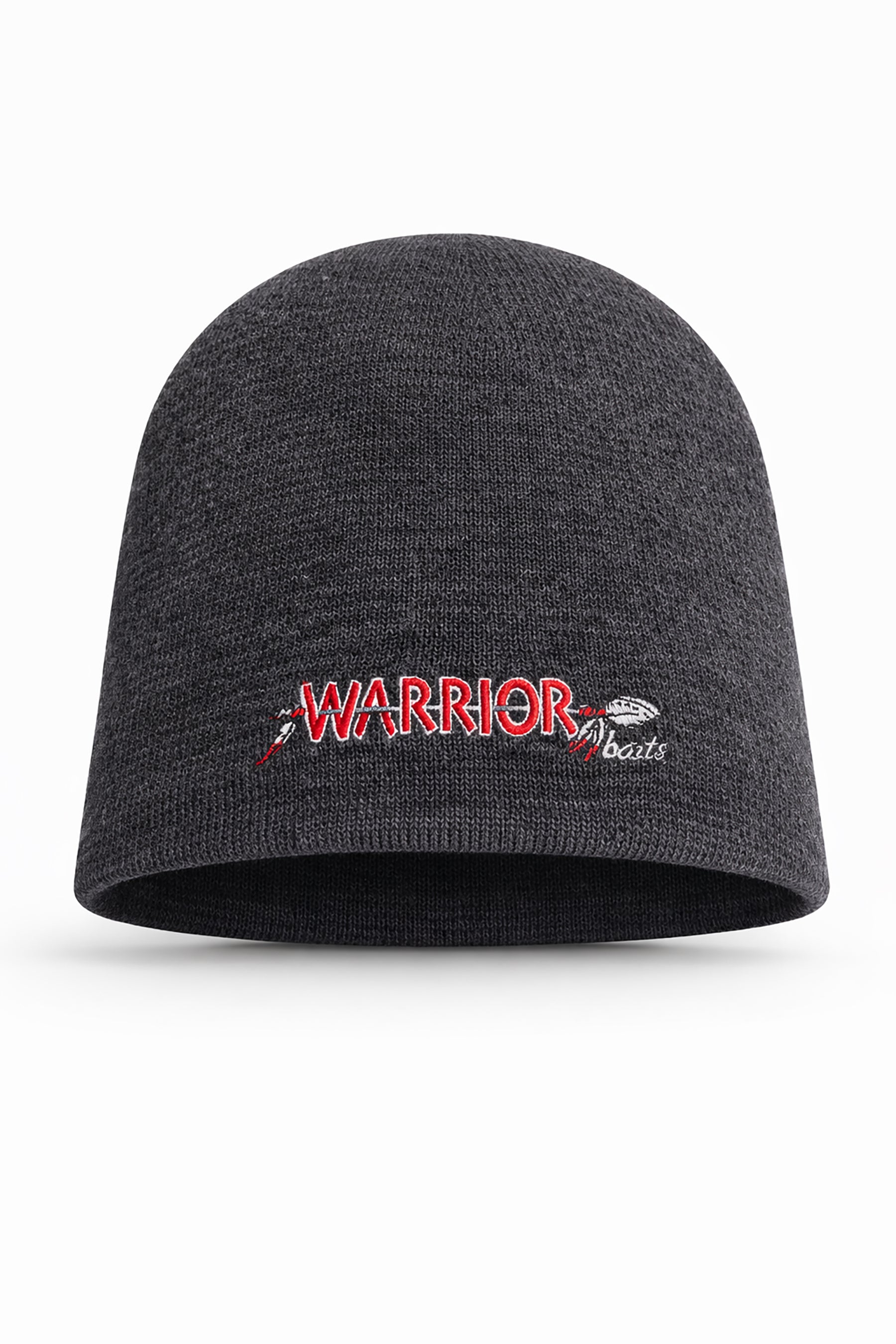 Dark gray beanie with 'Warrior' logo on a white background
