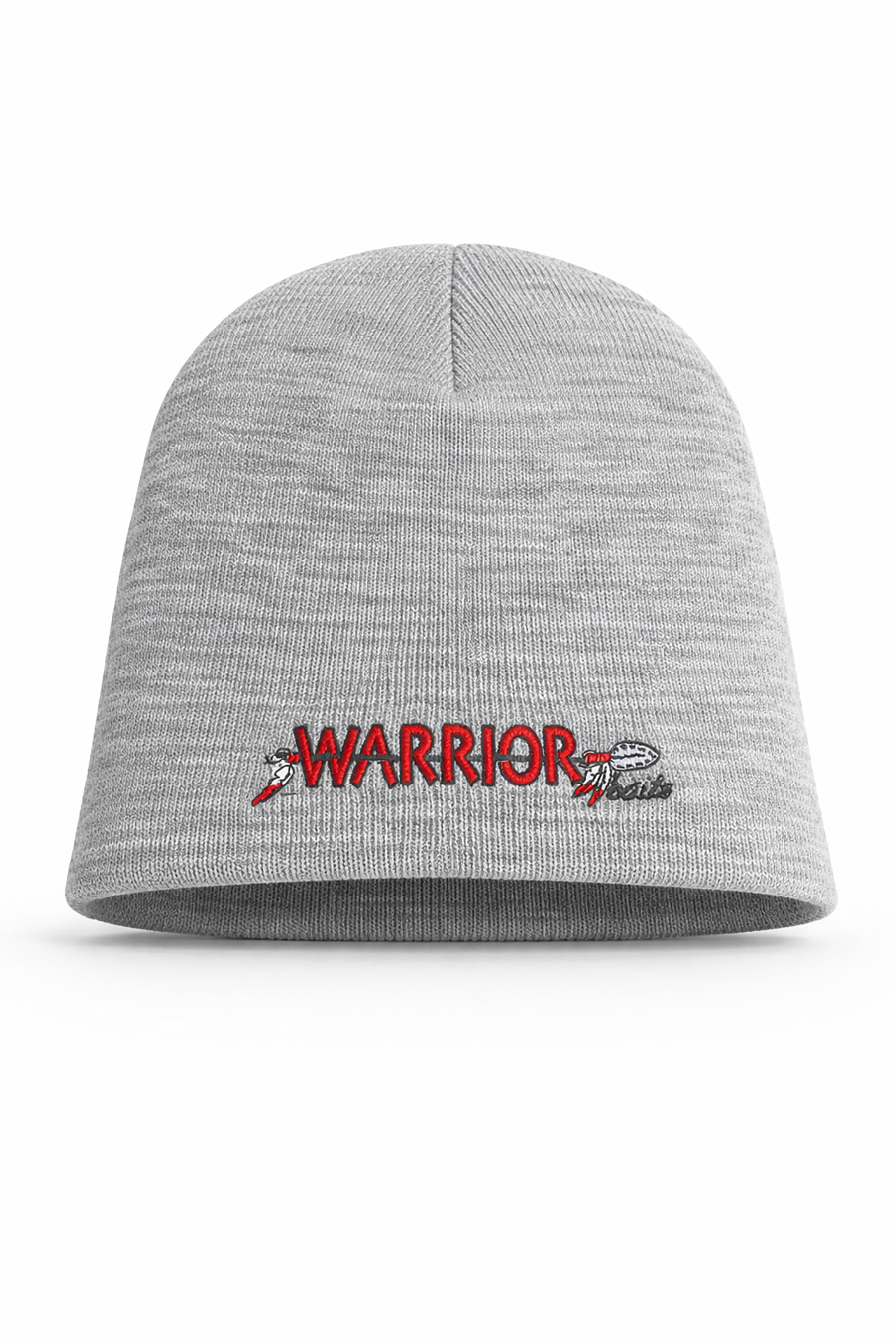 Gray beanie with 'Warrior' logo on a white background