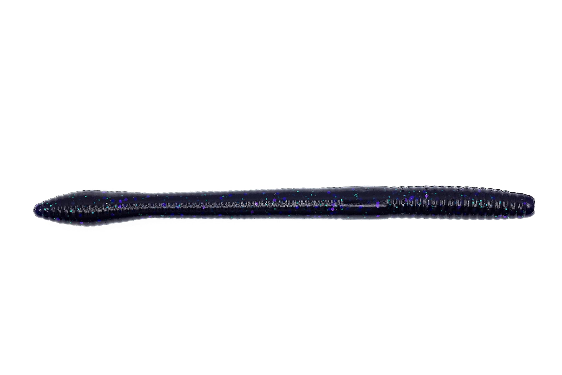 Black and purple fishing lure on a white background