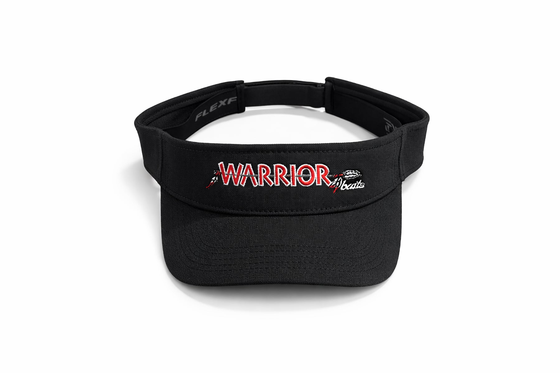 Black visor with 'Warrior' logo on a white background