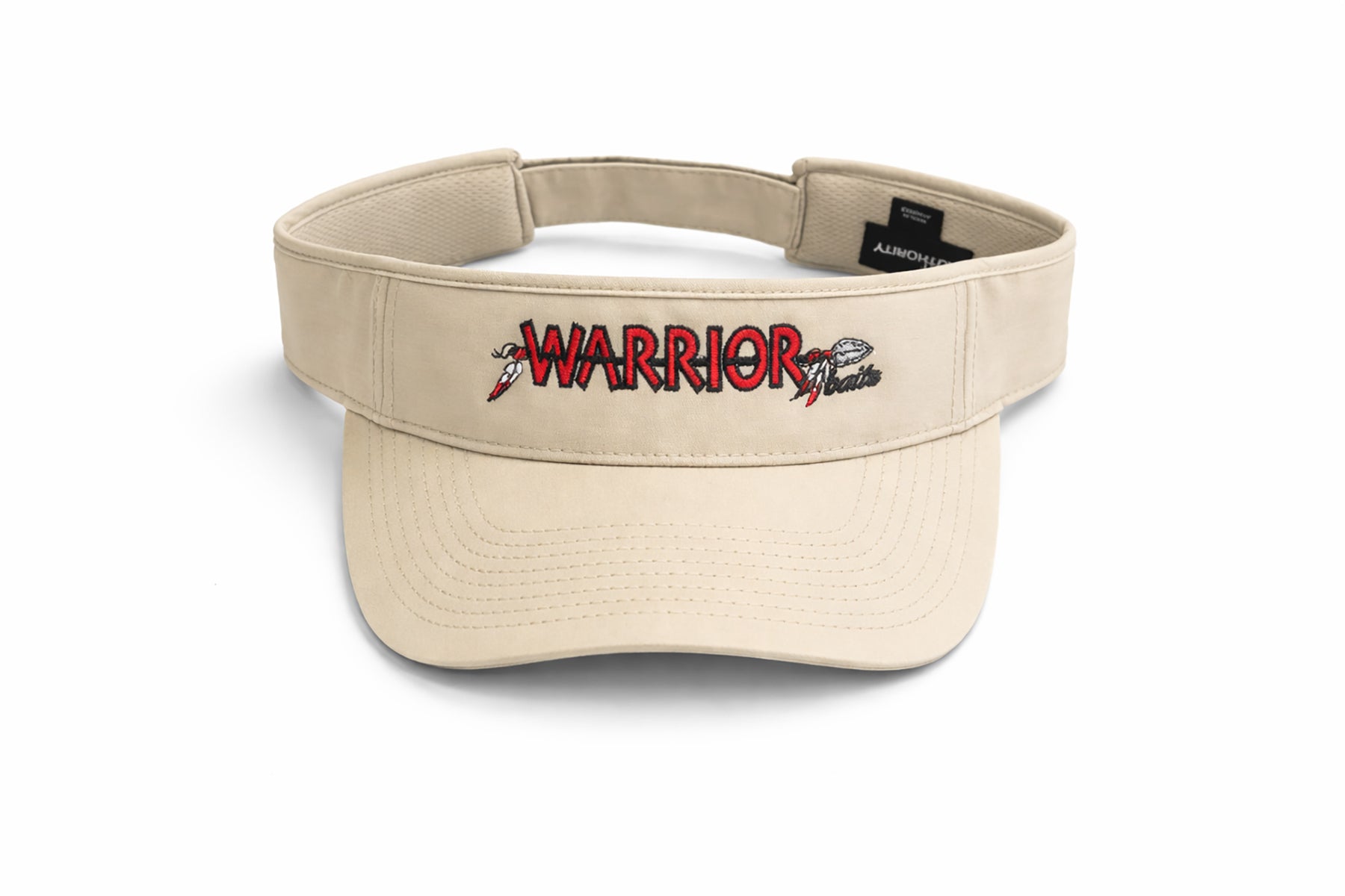 Beige visor with 'Warrior' logo on a white background