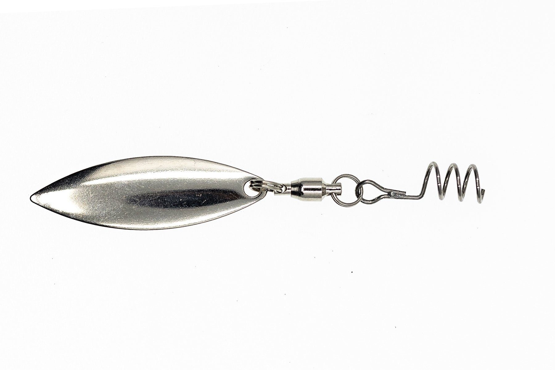 Metallic fishing lure with a white background